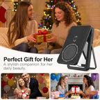 Magnetic Wireless Power Bank, 5000mAh Portable Charger with LED Makeup Mirror & Phone Stand, 20W USB-C Fast Charging Battery Pack for iPhone 17/16/15/14/13/12 Series, Black Butterfly