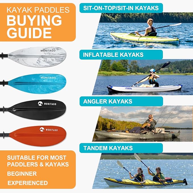 Kayak Paddles with Alloy Shaft and PP Blade, Floating Kayaking Oars, Adjustable 230-250 cm/90-98 Inches, 210-230 cm/82-90 Inches