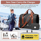 Travel Duffel Bag for Women, Carry-on Overnight Weekender Bags with Wet Pocket & Toiletry Bag, For Spirit Airlines 18x14x8 Personal Item Bag,Small,Black & Brown