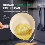 Kitchen Academy Induction Pots and Pans Set Non Stick - 12Pcs Beige Nonstick Kitchen Cookware Set, Granite Cooking Pans Set