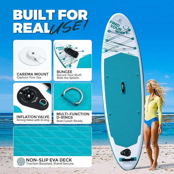 Quashley Inflatable Stand Up Paddle Board,10-11ft Inflatable Paddleboards 32/34 Inch Wide,All Around SUP for Beginners with Lightweight Paddle,Hand Pump,Backpack,Leash,Durable & Portable iSUP Board