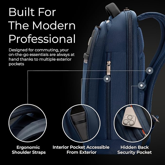 Briggs & Riley Slim Backpack for Women & Men - Laptop Backpack, For Work & Travel, Carry On Size, Lightweight & Durable, Padded Straps, Fits up to 14" Laptop - @work Collection, Navy