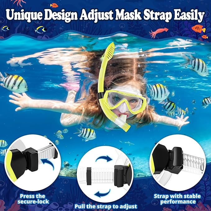 U PHITNIS Kids Snorkel Set for Age 4-14 - Dry Top Snorkeling Gear for Kids Junior & Youth - Childs Diving Mask with Big Eyes for Boys Girls - Anti-Fog Snorkeling Mask and Snorkel Set