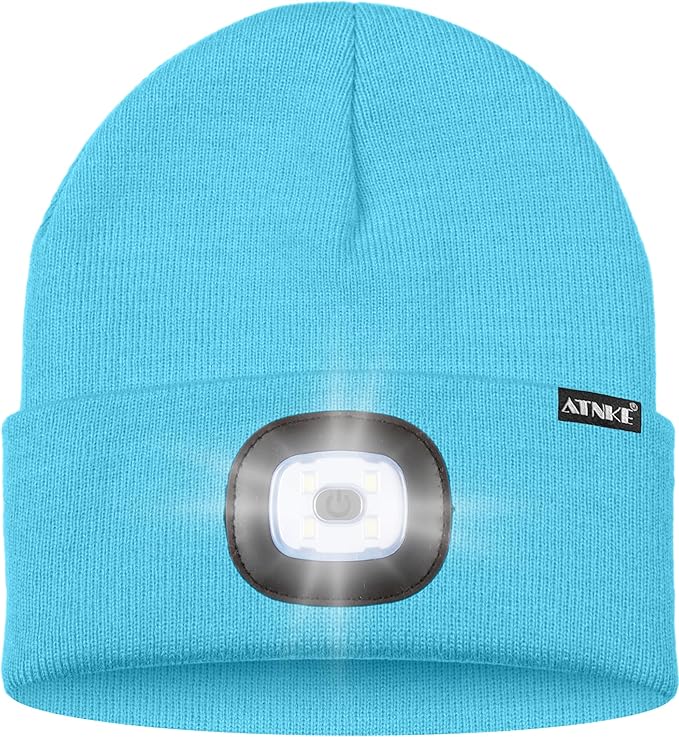 ATNKE LED Lighted Beanie Hat,USB Rechargeable 4 LED Running Headlamp Bright Cap with The Light Gifts for Men and Women