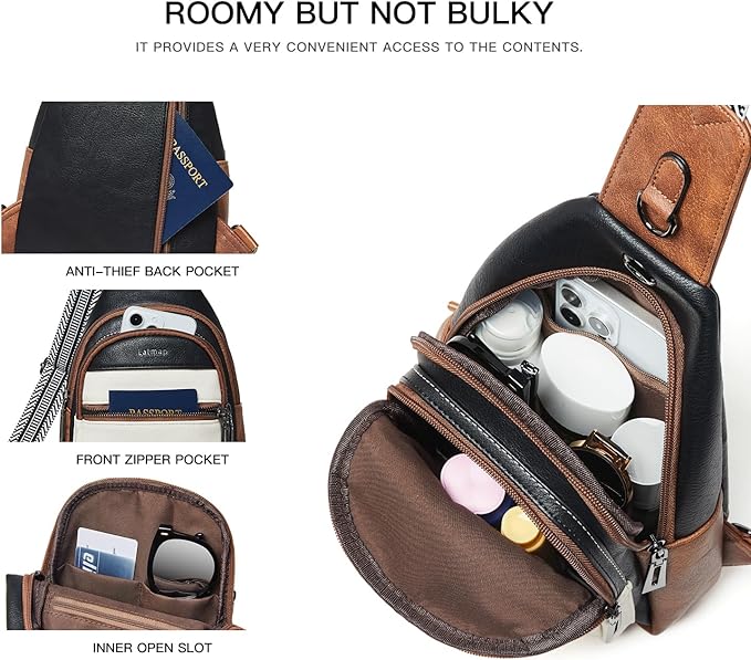 7L Sling Bag For Women Faux Leather Anti Theft Small Casual Daypack Backpack Fanny Pack Crossbody Chest Bags Purse Waterproof