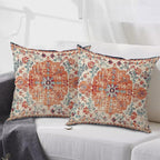 Outdoor Waterproof Pillow Covers 16X16 Inch Set of 2 - Bohemian Vintage Carpet Pattern Orange Blue Ethnic Design Decorative Farmhouse for Couch Garden Balcony