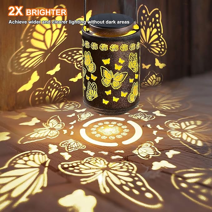 Upgraded Butterfly Solar Lights for Outside Garden Decor, Hanging Solar Lanterns Outdoor Waterproof Metal Butterfly Decorations for Patio, Yard, Pathway, Porch, Birthday Gifts for Women