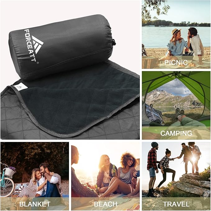 Forceatt Camping Blanket, 79" X 57" Large Outdoor Blanket, Sandproof, Waterproof for Outdoor Festivals, Beaches, Picnics, Stadium，Camping, Parks, Hiking, Travel, Family Suitable for 4 Seasons.