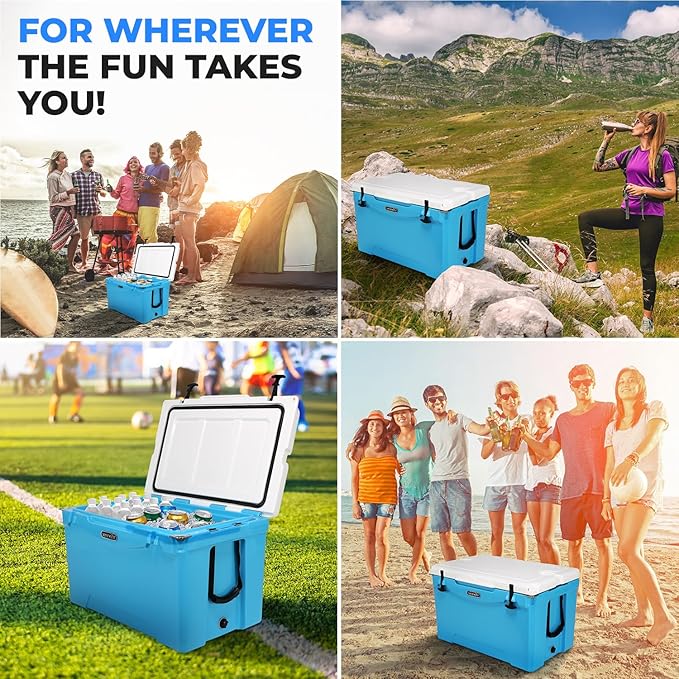 SereneLife Ultra-Tough 25-75 Quart Rotomolded Cooler Box, Holds Upto 64 Cans, Keeps Ice Up to 5 Days, Heavy-Duty Insulated Portable Ice Chest Box, Ideal for Camping, Beach, Picnics, Tailgating, etc