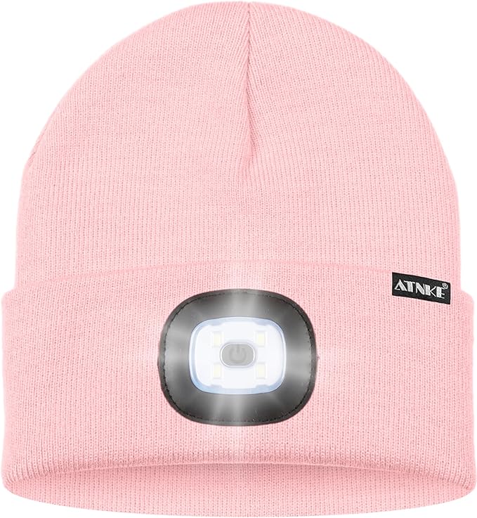 ATNKE LED Lighted Beanie Hat,USB Rechargeable 4 LED Running Headlamp Bright Cap with The Light Gifts for Men and Women