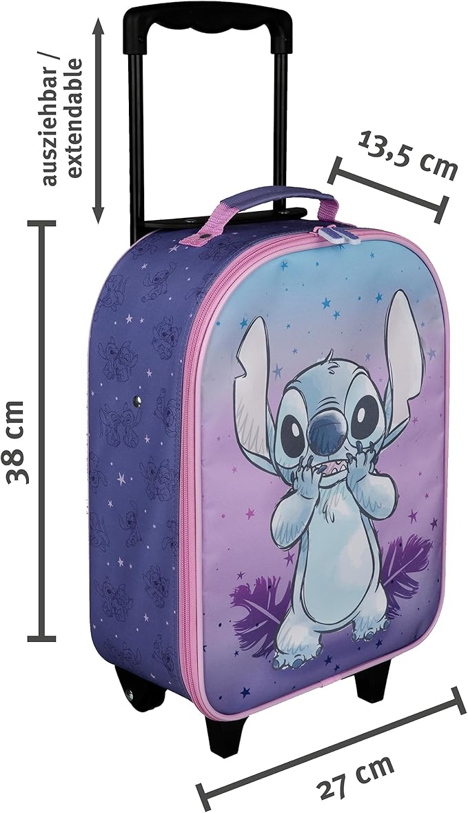 Undercover – Children's trolley – Spacious main compartment – Ideal travel companion – adjustable and lockable telescopic handle, Stitch, ca. 43 x 28,5 x 16 cm, Children's trolley with 2 wheels
