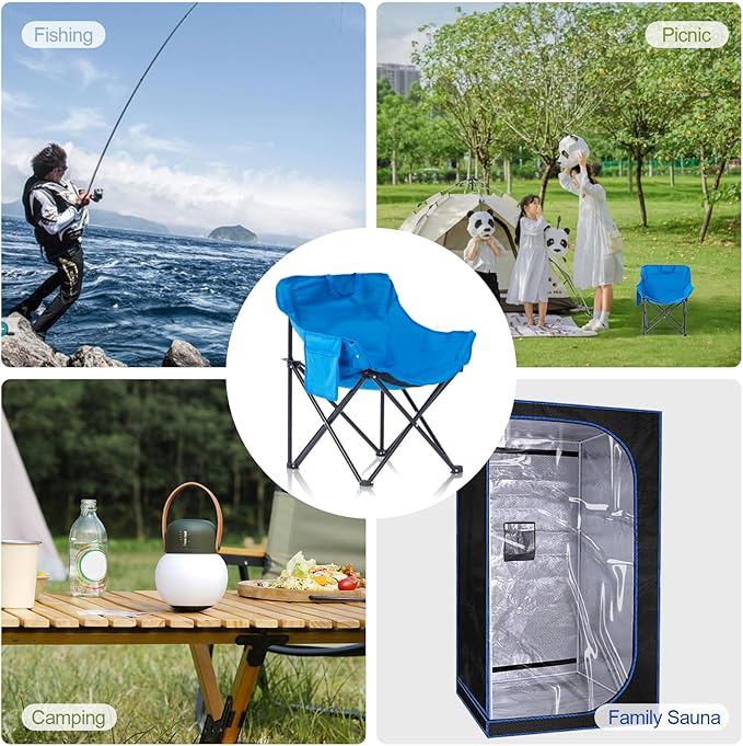 ZONEMEL Portable Sauna Chair, Fast Folding Oxford Fabric Reinforced Chair, with Pockets and Carry Bag, Suitable for Sauna, Fishing, and Picnics (Blue)