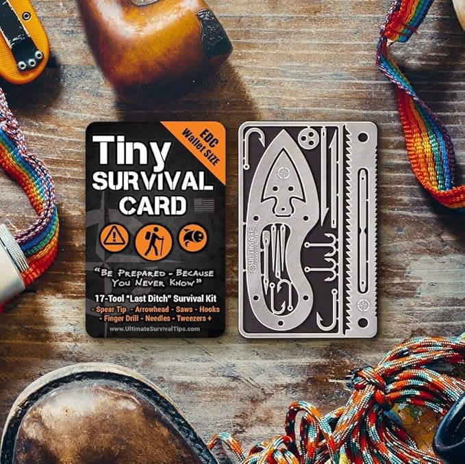 Tiny Survival Card - Fishing and Outdoor Wilderness Survival Set