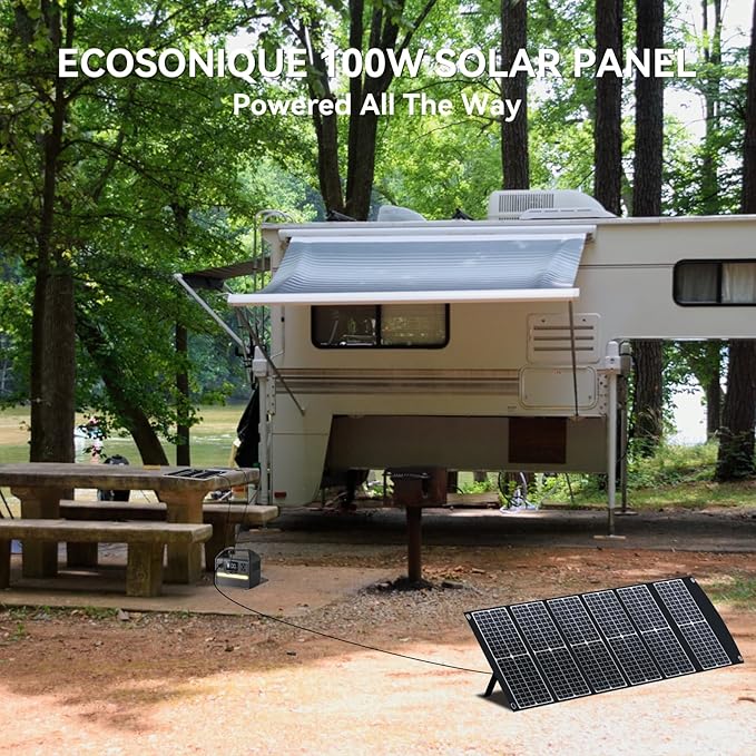 Extreme Lightweight and Compact Foldable Ecosonique 100W Portable Solar Panels Charger for Camping Power Station, Solar Generators, Cell Phones with USB QC3.0, Type-C PD3.0, Anderson and XT60 DC 20V
