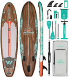 11'6"x35"x6" Wood Grain Stand Up Paddle Board Inflatable, Portable SUP Paddleboard with Complete Accessories, Camera Mount and 10L Dry Bag,Extra Wide Blow Up Paddle Board for Adults Youth Family
