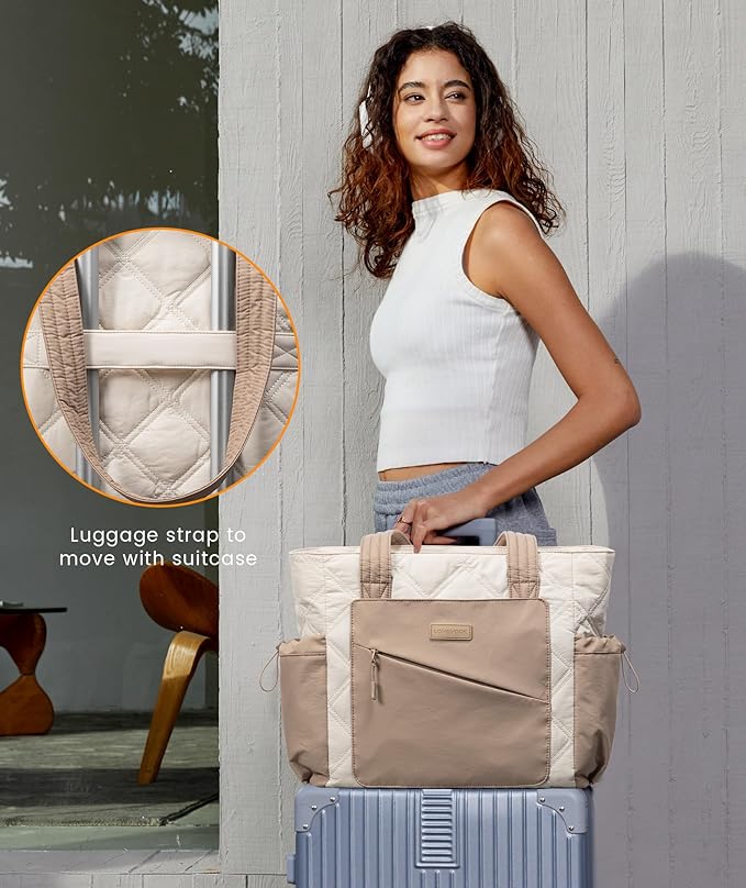 LOVEVOOK Tote Bag for Women, puffer tote bag for Work Travel Nurse, Lightweight quilted Bags with Compartments