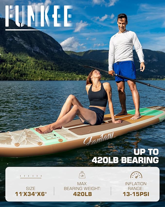 11’×34"×6" Extra Wide Inflatable Stand Up Paddle Board, Sup Board with Removable Fins, Backpack, Floating Paddle, Safety Leash, Floating Phone Case for Adults & Youth of All Skill Levels