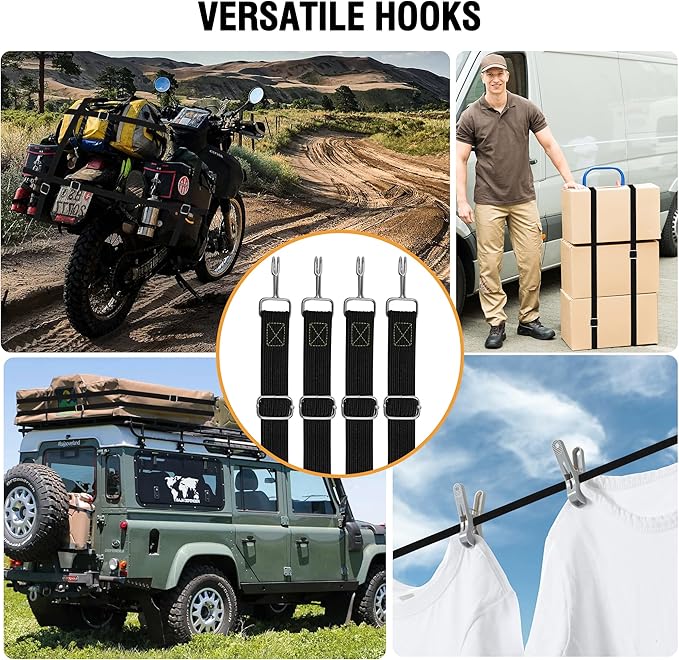 Bungee Cords Heavy Duty Outdoor, Long Adjustable Bungee Cords with Hooks Flat, 80 Inch High Elastic Rubber Bungee Straps with Hooks for Luggage, Roof Racks, Tarpaulin, Moving Cargo, Camps, Tarps