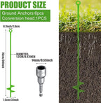 Lasnten 6 Pcs 30 Inch Heavy Duty Ground Anchor Spiral Blade Earth Anchor Kit Metal Anchor Hook Beach Sand Stakes Camping for Securing Animals, Shelters, Tents, Canopies (Light Green)