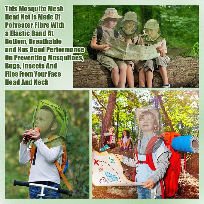 HESTYA 4 Pack Mosquito Bug Net Mesh for Head Mosquito Head Net Face Neck Fly Netting Hood from Insect Bugs Gnats for Outdoor