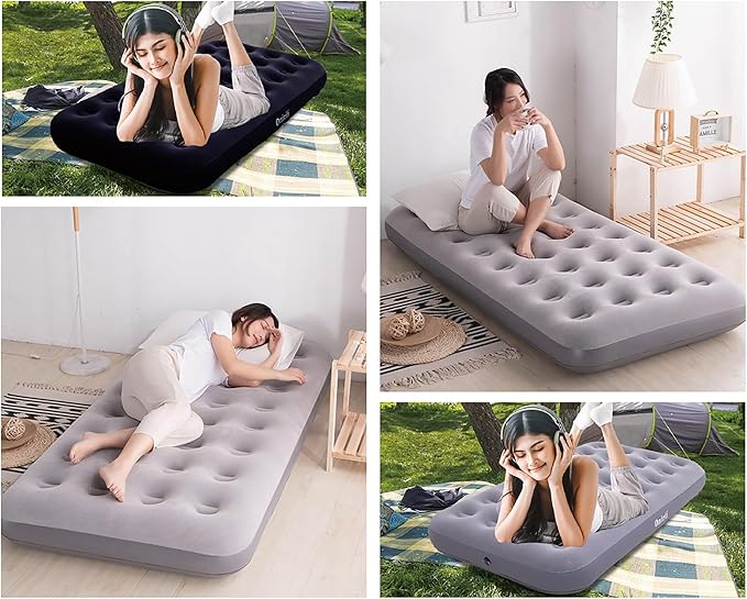 Twin Size Single Camping Air Mattress Bed with Air Pump,Inflatable Travel Air Mattress,Thickened Portable Blow Up Sleeping Bed Pad for Truck Tent Camping/Home/Hiking(Black)