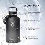 Trebo Water Bottle 64oz with Paracord Handle, Half Gallon Large Vacuum Double Wall Stainless Steel Insulated Water Jug with Straw Spout Handle Lids, Leakproof BPA-Free Keep Cold & Hot, Dark Gray