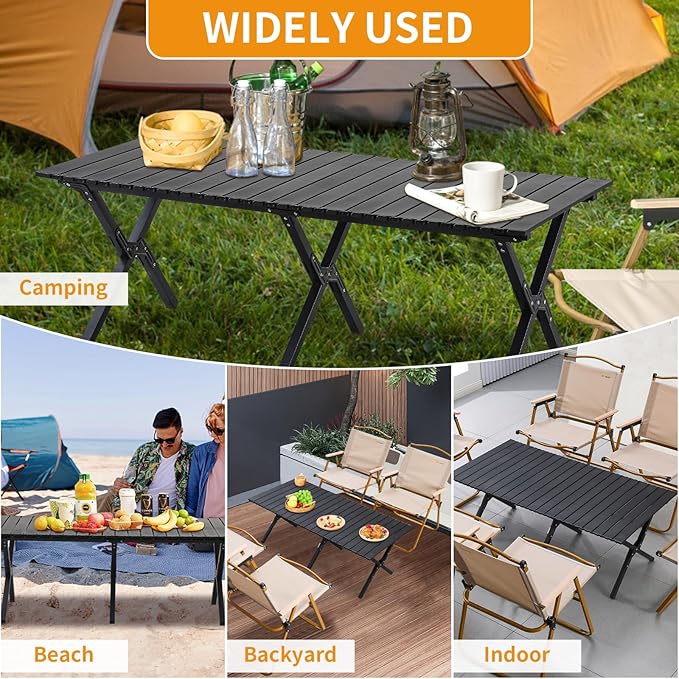 BOOSDEN Aluminum Folding Camping Table, Portable Foldable Picnic Table, Outdoor Lightweight Roll-up Camping Table, Collapsible Camp Table for Beach,Party, Patio, BBQ, Travel, Backyard
