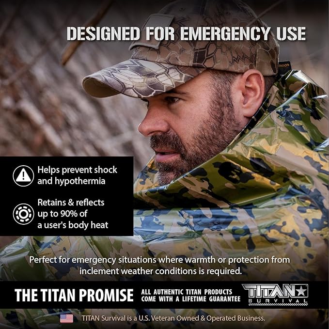 TITAN Survival - Mylar Survival Blankets 5 Pack - 90% Heat Retention & Waterproof Design - Emergency Blanket Cold Weather Protection & Survival Kits - Durable Space Blanket for Outdoor Use