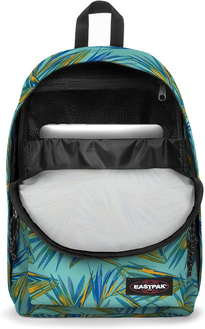 EASTPAK Out Of Office – 31L Backpack with Dual Compartments, 16” Laptop Sleeve, Security Pocket, Bottle Holder & Air Mesh Straps, Brize Palm Aqua
