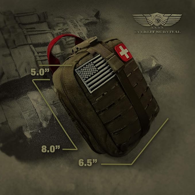 Everlit Survival Upgraded Survival First Aid Kit Emergency Gear Trauma Kit with 1000D Nylon Laser Cut Tactical EMT Pouch for Outdoor, Camping, Hunting, Hiking, Earthquake, Home, Office