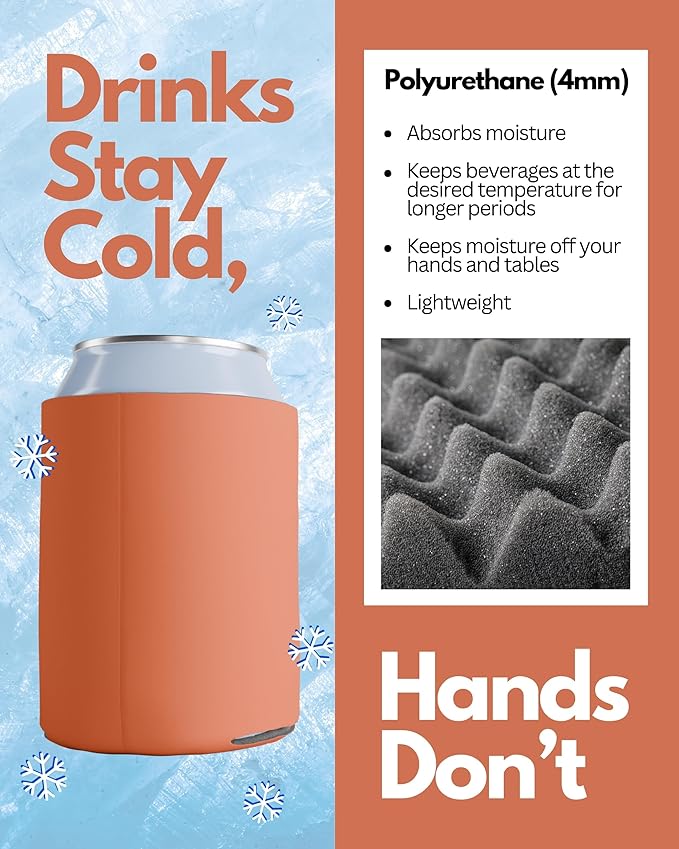 PartyPrints 25 Pack Orange Blank Can Cooler Sleeves, Customizable Bulk Insulated Foam for Beer, Collapsible Plain Drink Holder, Cold Soda Insulator, 12oz Regular, 16oz Tall Cans