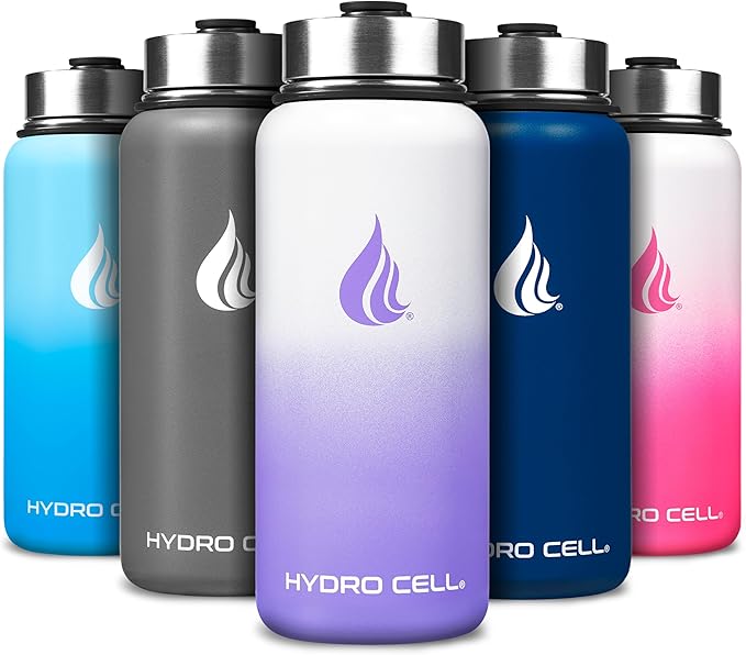 HYDRO CELL Stainless Steel Insulated Water Bottle with Straw - For Cold & Hot Drinks - Metal Vacuum Flask with Screw Cap and Modern Leakproof Sport Thermos for Adults (Lavender/White 32oz)
