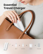 Fast Charging Power Bank with AC Wall Plug, USB C Portable Charger 10500mAh 22.5W with Built in Cables, 4 Outputs 3 Inputs LED Display External Battery Pack Compatible with iPhone/Android (White)