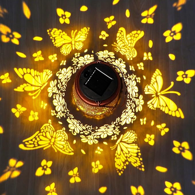 Solar Lantern Lights Outdoor AOSITE Butterfly Solar Lanterns Outdoor Waterproof Metal Solar LED Lights Outside for Backyard, Patio, Yard, Porch, Lawn Camping, Outdoors Decorative,Mothers Day Gifts