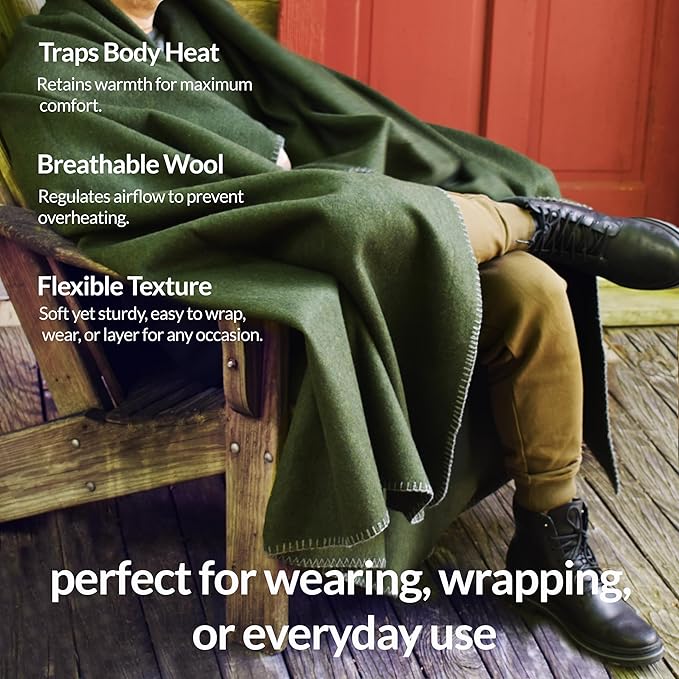 Military Style Wool Blanket – Cushioned, Breathable, Durable, Warm & Washable – Double-Stitched Border – Great for Camping, Outdoor, First Aid, Travel, Car – Fire-Resistant – 64"x90" 4.5 lb (Charcoal)