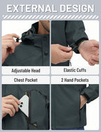TACVASEN Men's Rain Jacket Lightweight Windbreaker with Hooded Water Resistant Outdoor Raincoat for Hiking Travel Camping