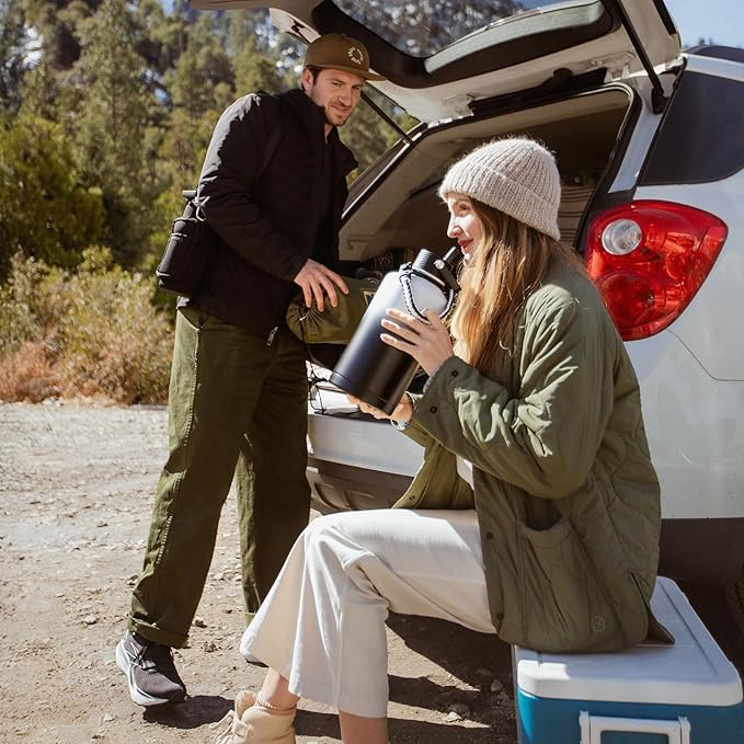 Insulated Water Bottle 87oz,Triple Wall Vacuum Stainless Steel(Dishwasher Safe),Leak Proof & Non-BPA,Flask Jug with Paracord Handle & Straw Spout Lids Sports Red