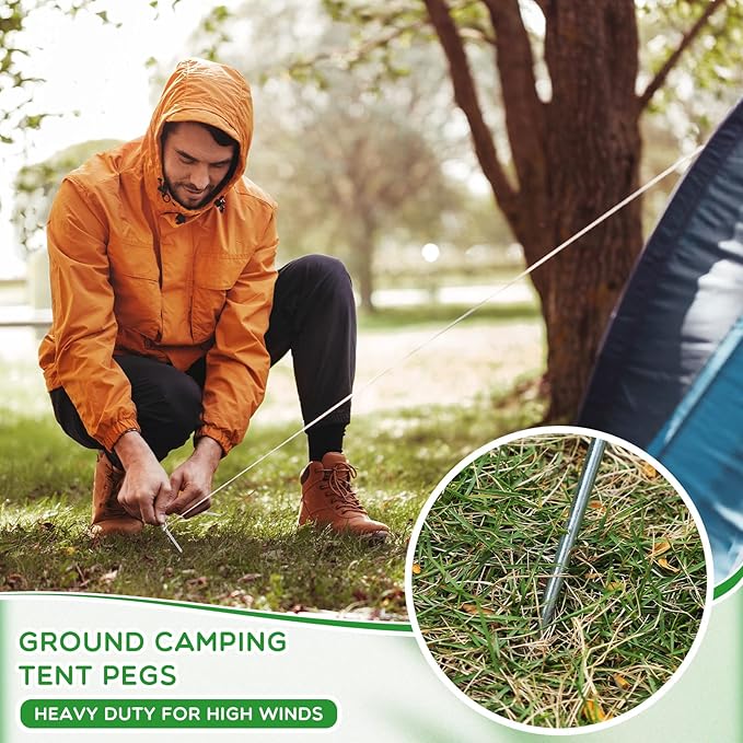 Shimeyao 10" Tent Stakes Camping Heavy Duty Stakes Bulk Metal Ground Pegs Camping Spikes Galvanized for Outdoor Pitching Canopy