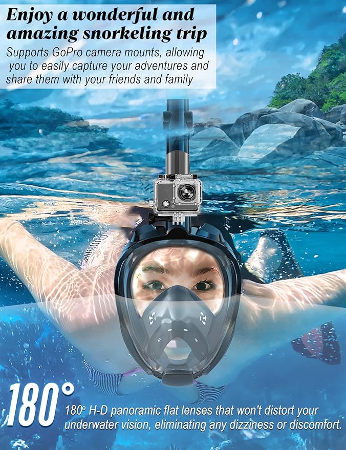 W WSTOO Full Face Snorkel Mask Adults,Suitable for Beginners Dry Top Snorkeling Gear,Can Your Mouth or Nose to Breathe,180 Degrees Panoramic View,Anti-Fog Anti-Leak,Summer Travel and Vacationing Gifts