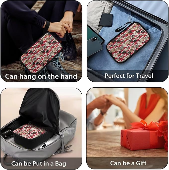 Christmas Cat Print Electronics Organizer Travel Case, Water Resistant Cable Organizer Bag for Travel Essentials, Tech Gifts for Men, Storage Bag as Accessories for Phone, Cord