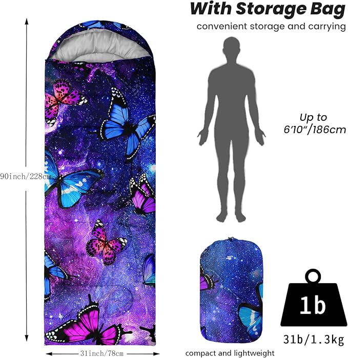 Sleeping Bags for Adults Youth Kids,3D Printing Camping Sleeping Bag for Girls Boys Lightweight Waterproof Cold/Warm Weather Sleeping Bag for 3 Seasons