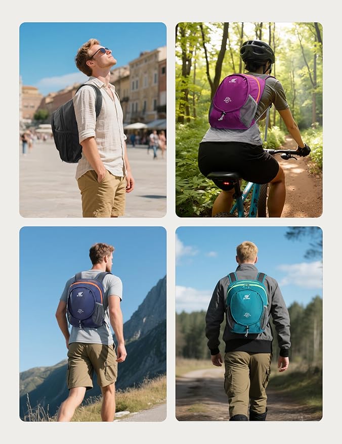 SKYSPER 15L Lightweight Small Hiking Backpack for Women Men, Foldable Travel Daypack, Packable Camping Backpack, Mini Outdoor Hiking Bag (Black)