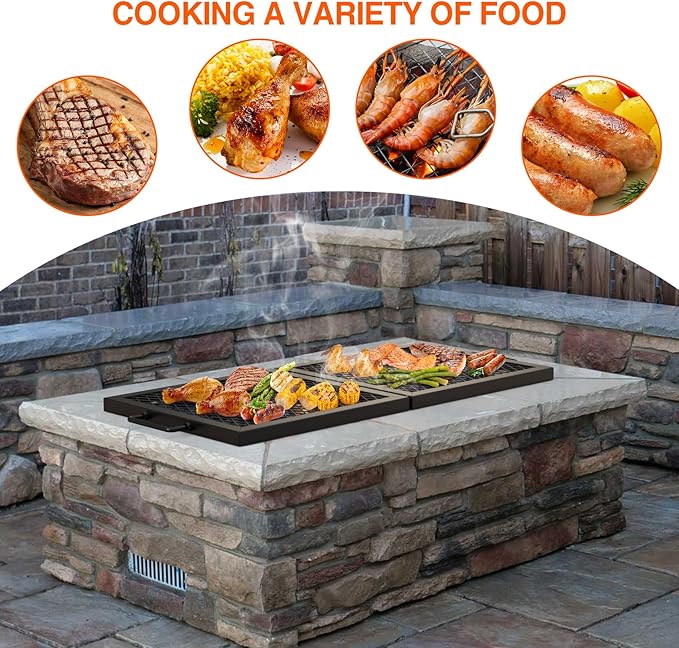 only fire Foldable X-Marks Fire Pit Cooking Grate, Portable Rectangle Campfire Grill Grate with Handles, Heavy Duty Steel Campfire BBQ Grill for Outdoor, 32 inch