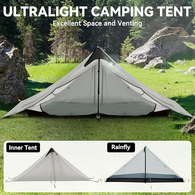 Ultralight Tent 3-Season Backpacking Tent 1 Person/2 Person Camping Tent, Outdoor Lightweight LanShan Camping Tent Shelter, Perfect for Camping, Trekking, Climbing, Hiking
