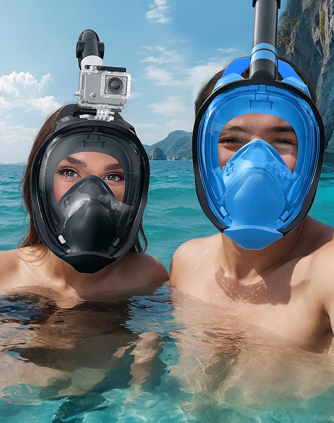 Zenoplige Full Face Snorkel Mask Adults,Dry-Top Snorkeling Gear with Camera Mount,Foldable 180-Degree Panoramic Scuba Mask for Snorkeling Diving Swimming Travel,Snorkel Mask Anti-Fog & Anti-Leak