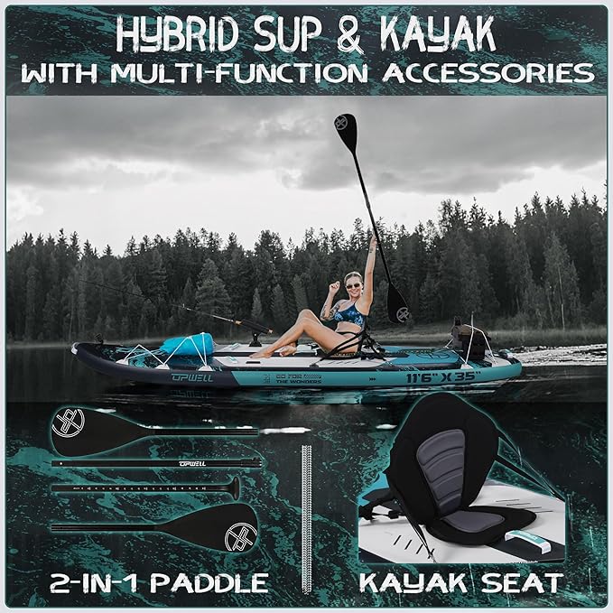 UPWELL 10'6"/11'/11'6" Inflatable Paddle Board, Stand Up Paddlboard for Youth & Adults, Stable Design, Premium SUP Accessories, Backpack, Leash, Hand Pump, Fins