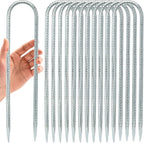 12 INCH 12 Pack Trampoline Stakes, U Shaped Ground Anchors Wind Stakes, Heavy Duty Trampoline Parts, Steel Stakes for Trampolines, Outdoor Canopies, Camping Tents and Football Goals, Silver