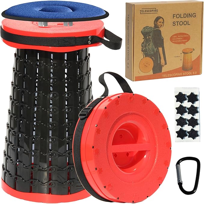 ALEVMOOM Higher 19.7" D 11.8" XXL Collapsible Stool with Cushion, Portable Telescoping More Sturdy Load Capacity 1000Lbs,Retractable Adjustable Camping Folding Stool for Outdoor Hiking BBQ