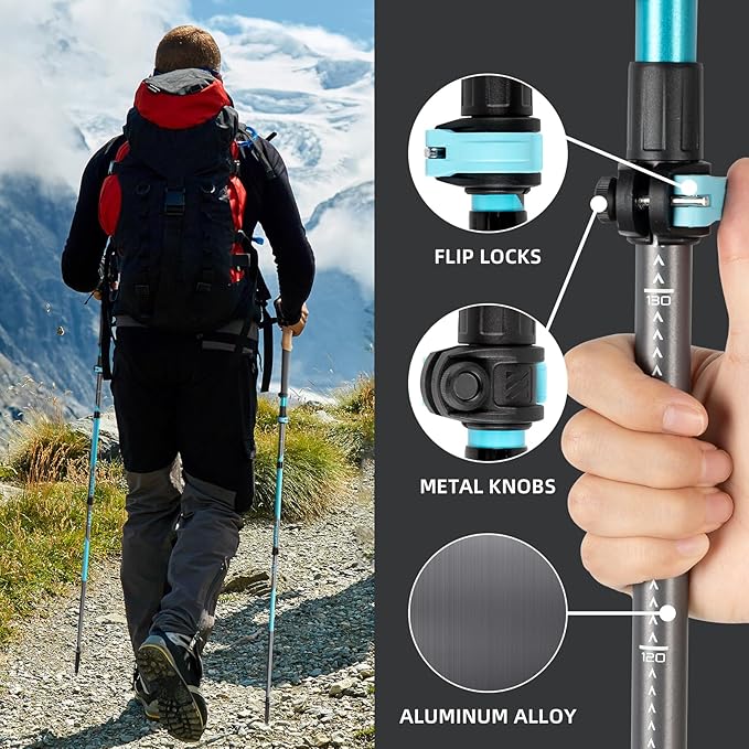 Trekking Poles, Collapsible Hiking Poles,Lightweight and Compact Walking Sticks with Adjustable Height for Men and Women