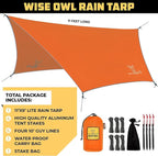 Wise Owl Outfitters Hammock Rain Fly – Waterproof Camping Tarp Cover with Tent Stakes & Carry Bag, Ultralight Shelter for Backpacking & Outdoor Shade